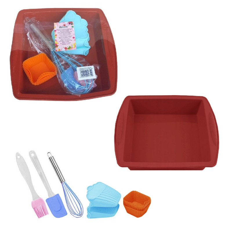 Набір для випікання силікон Square 11пр/наб. 24х24х3,5см Stenson MH-3918 (червоний)